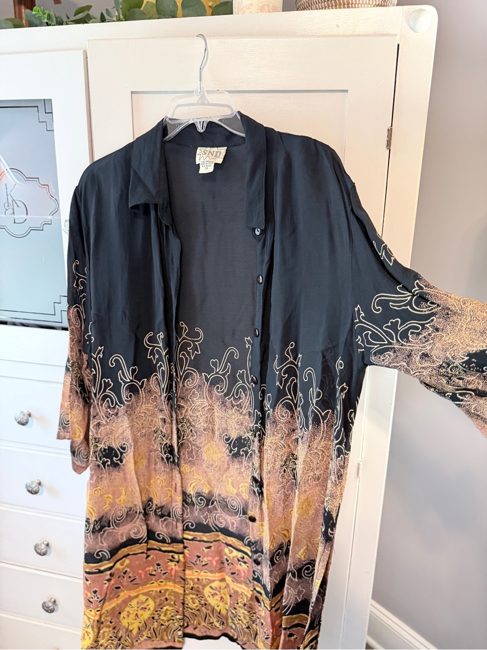 Women's Black Multicolor Printed Long kimono or dress
